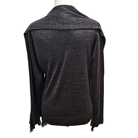 Carolyn Taylor Womens Embellished Long Sleeve V-Neck Gray Sweater w/Scarf Size M - Picture 4 of 11